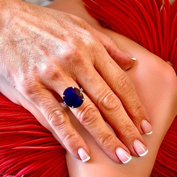 Natural Solitaire Sapphire Ring 6.5 14k W Gold 16.5 TCW Certified $2,950 310620 - Picture 3 of 11